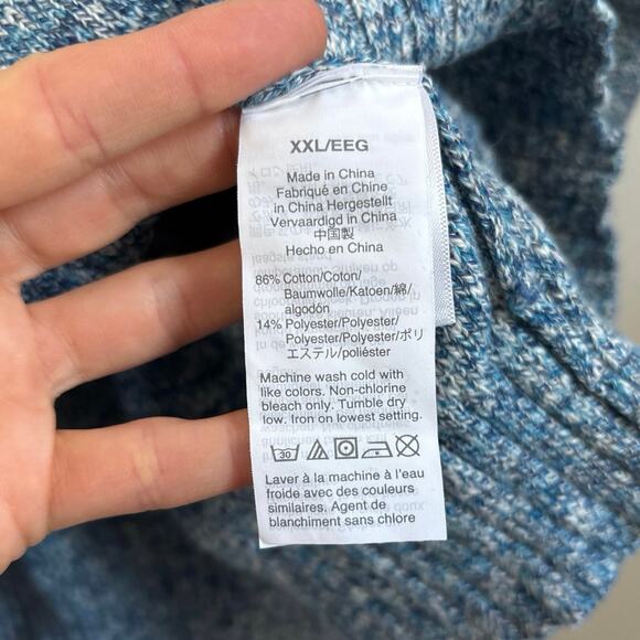 J. Crew V-Neck Cotton Blend Hoodie in Blue Marled Yarn XXL - Picture 7 of 8